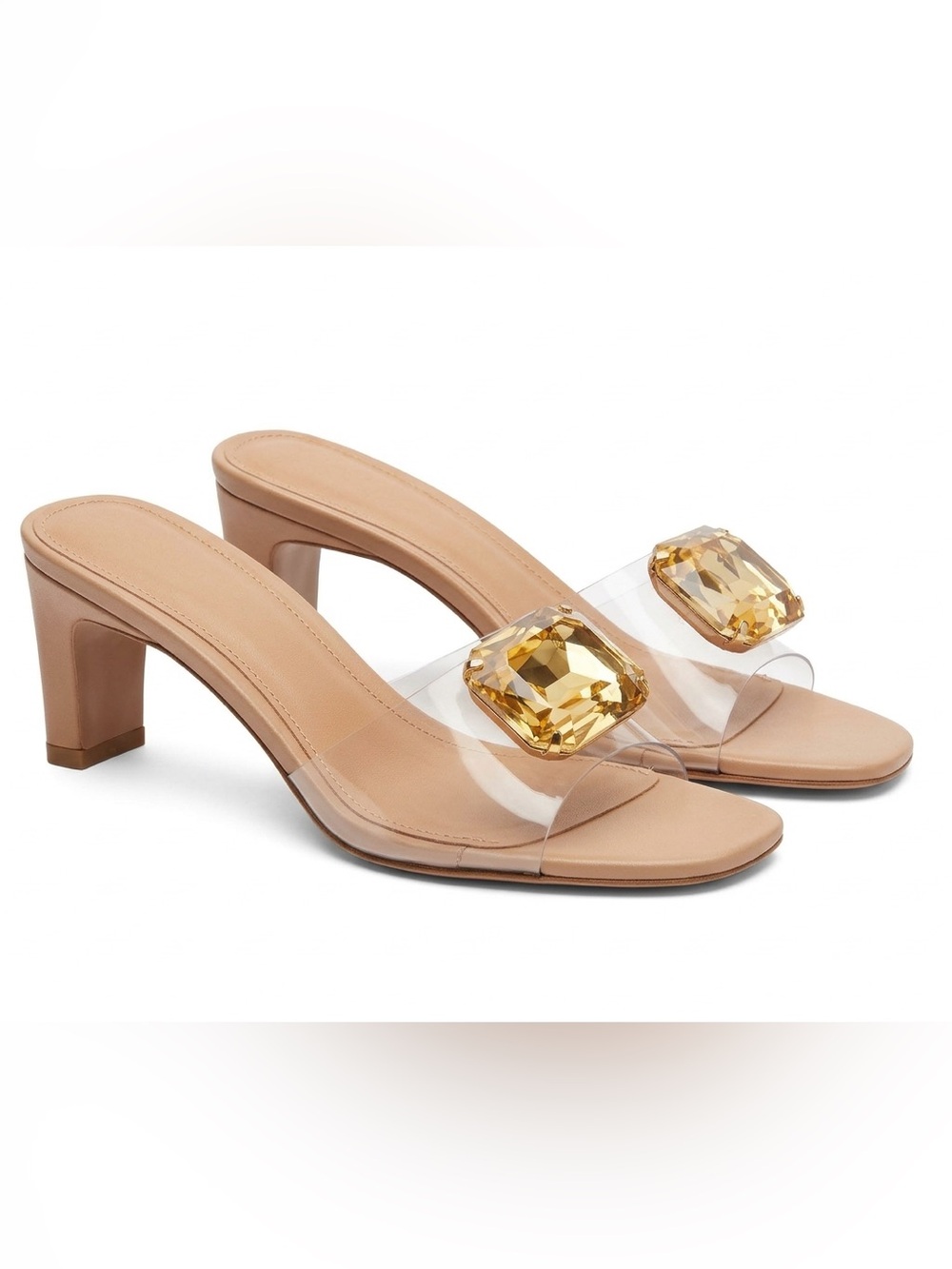 Cecelia New York Park Ave Jewel Clear Strap Slide Sandals in Tea, size 8.5